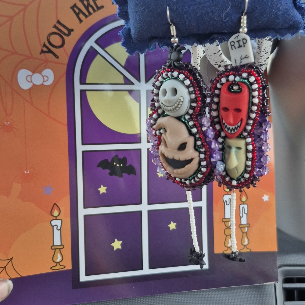 Spooky Beaded Earrings with Faces